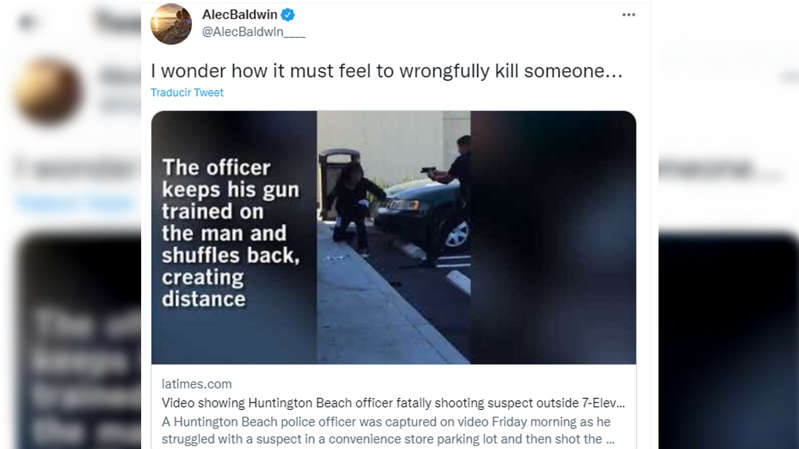 Alec Baldwin tuiteó hace 4 años sobre matar a alguien de manera accidental