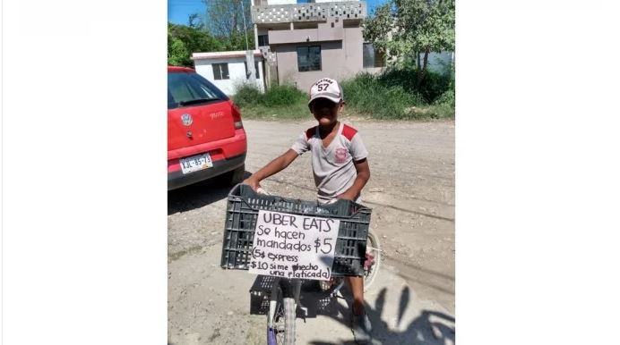 Niño "compite" con las App de comida: hace mandados por sólo $5