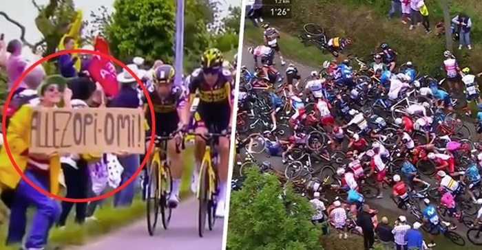 (VIDEO) Aficionada causa la caída de numerosos ciclistas en el Tour de Francia