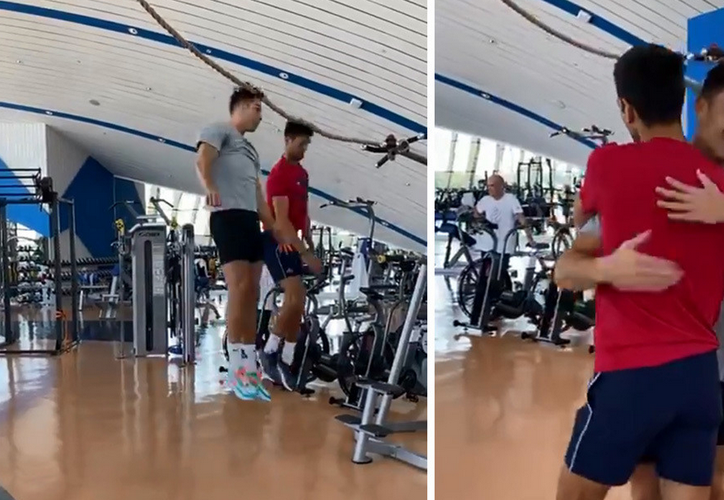 (VIDEO) Cristiano Ronaldo da lecciones de salto al tenista Novak Djokovic