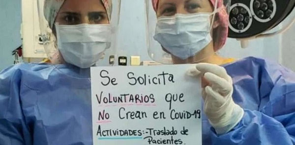 Enfermeras buscan ‘voluntarios que no crean en COVID-19’