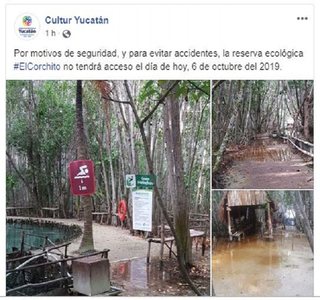 “El Corchito” parador turístico de Yucatán con cierre temporal por inundación