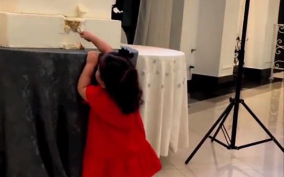 (VÍDEO) Niña se come pastel de bodas y arruina la fiesta