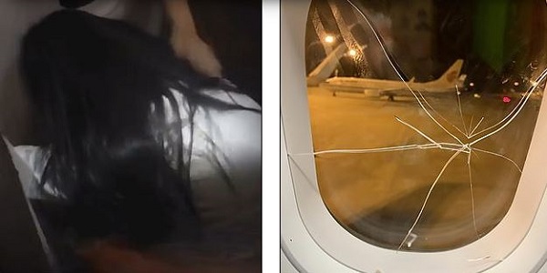 Pelea con su novio, rompe la ventanilla del avión y causa aterrizaje forzoso