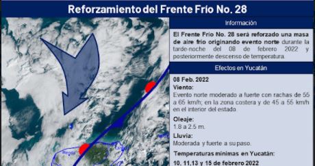 Masa de aire frío refuerza lluvias y descenso de temperatura en Yucatán