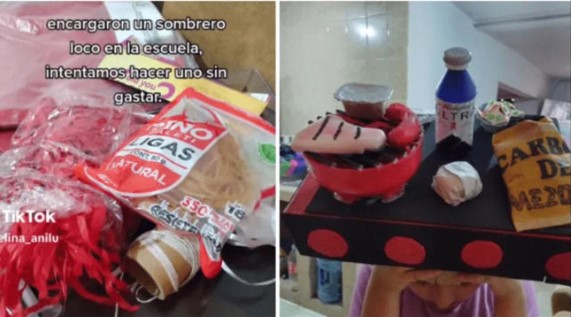 Madre crea "sombrero loco" de carnita asada para su hija y se vuelve viral