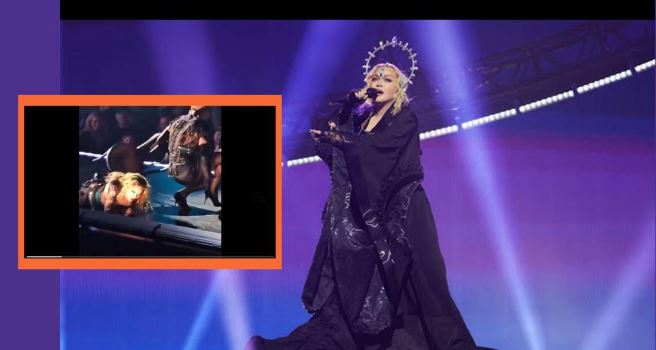 (Vídeo) Circula en redes video de Madonna cayendo en pleno concierto