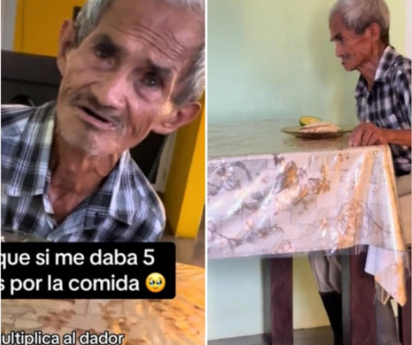 Mujer alimenta a un abuelo que tocó su puerta pidiendo comida