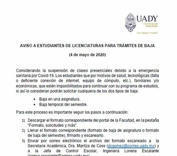 UADY “invitó” a alumnos sin internet a darse de baja; luego dicen que fue un "error"