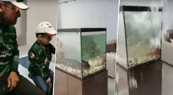 (VÍDEO) Padre e hijo se fueron de pesca en cuarentena pero ¡dentro de casa!