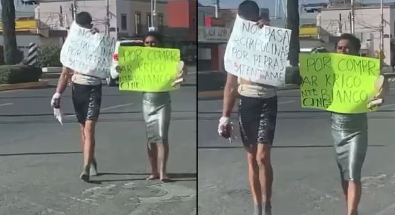 Aguascalientes: CJNG exhibe a 2 hombres con vestidos y con ‘narcomensajes’