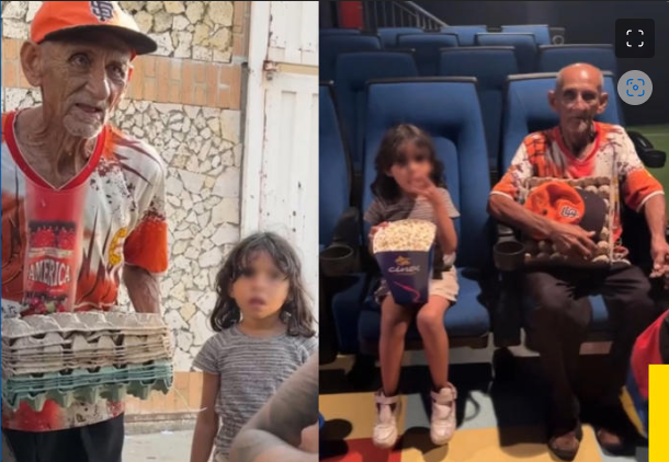 Abuelito y su nieta de escasos recursos van por primera vez al cine; su historia conmueve