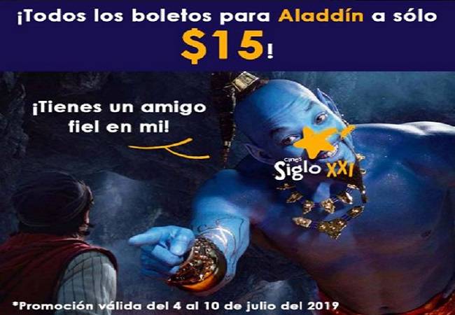 Mérida: Entrada para ver Aladdín en los cines Siglos XXI a sólo $15