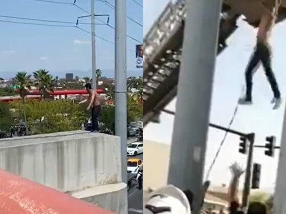 (VÍDEO) Hombre se arrepiente de suicidarse, pero da mal paso y cae de un puente