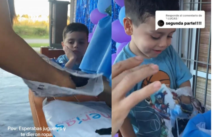 (VÍDEO) Niño se molesta con sus regalos; le dieron ropa en lugar de juguetes
