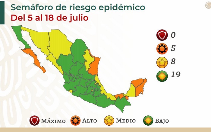 Semáforo Epidemiológico en México sigue igual pese a repunte