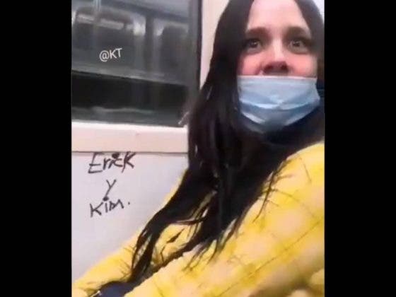 Cachan a mujer rayando un vagón de metro; le reclaman y ‘se indigna’