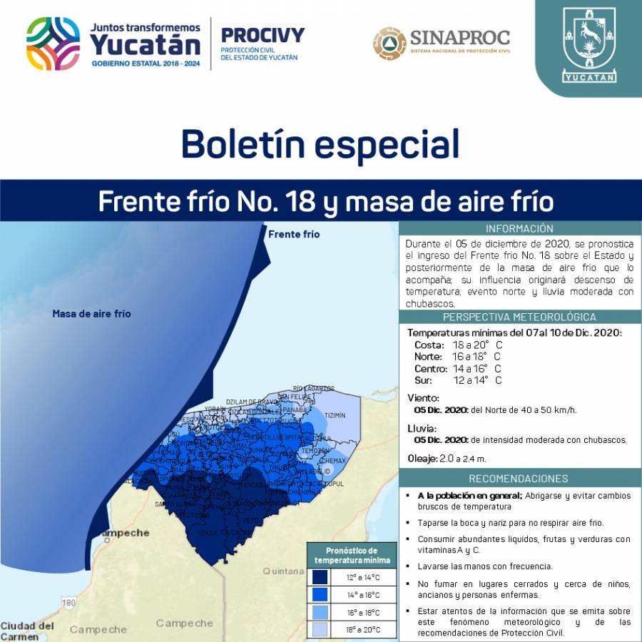 Yucatán: Se espera otro frente frío para el próximo sábado