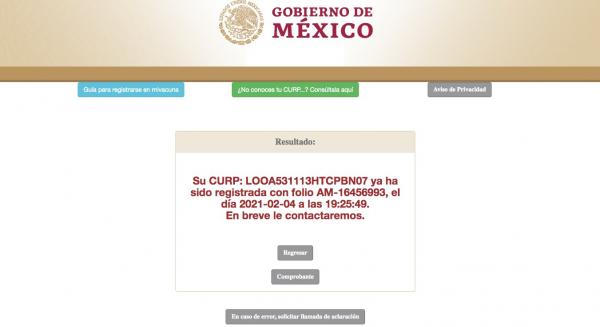 Que López Obrador ya se registró para recibir dosis