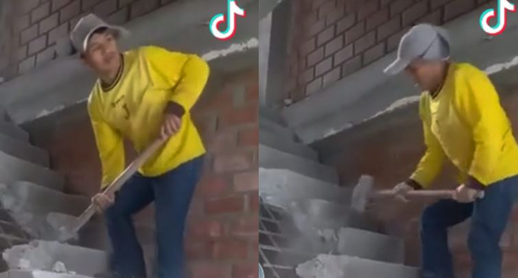 (HAY VÍDEO) Albañil trabajó y no le pagan; molesto derriba la escalera que hizo