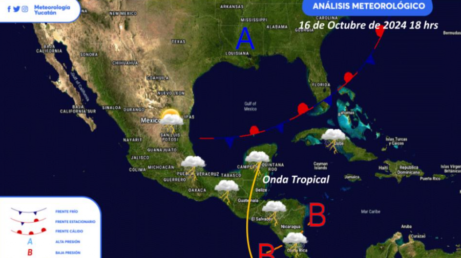 Frente frío y onda tropical traen intensas lluvias a la Peninsula de Yucatán