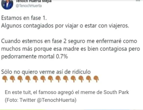 Tenoch Huerta se disculpa por haberse burlado de la letalidad del Covid-19