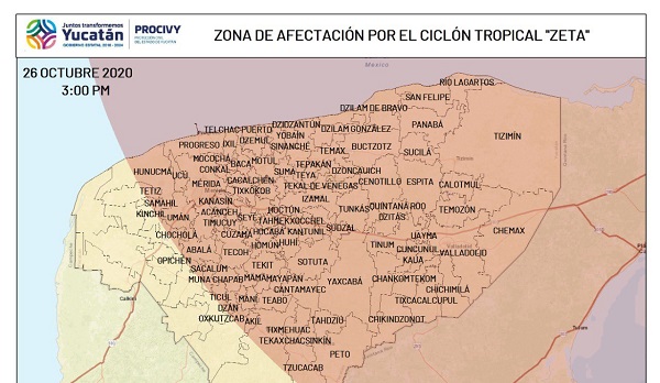 Ruta de "Zeta" se adentra más a territorio yucateco