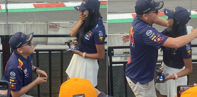 (VIDEO) Pareja se compromete en las gradas del GP de México