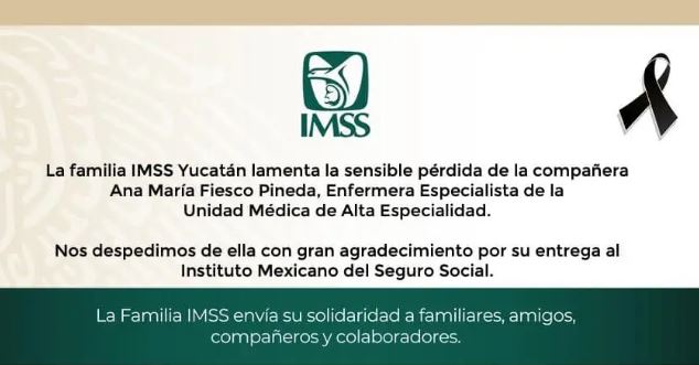 Yucatán: Enfermera del IMSS pierde la vida por Covid-19