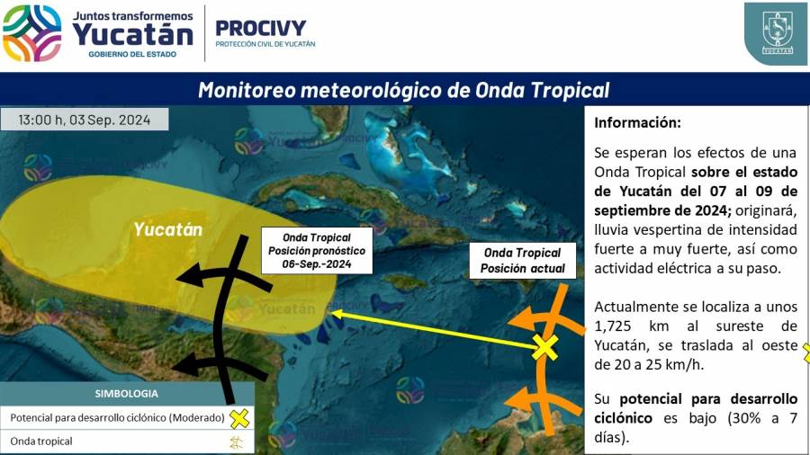 Yucatán: Onda tropical causará fuertes lluvias este fin de semana, Procivy