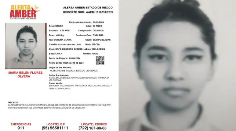 Belén tiene 14 años y salió de su casa en el Edomex