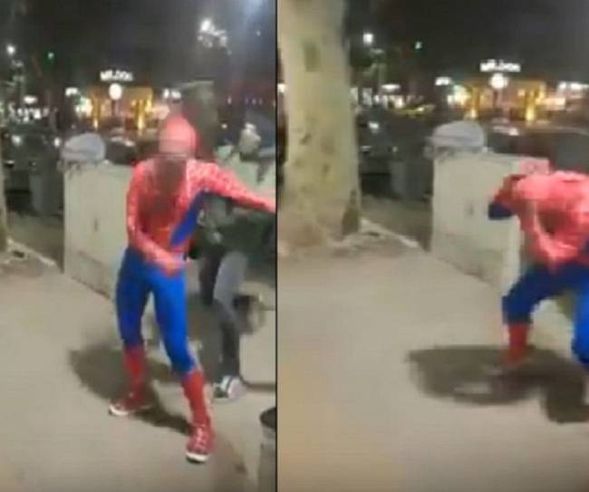 Sujeto golpea con una patineta a disfrazado de 'Spiderman' en la cabeza