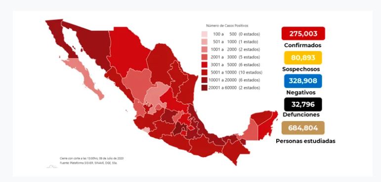 México Covid-19: Hoy 782 muertes y 6,995 nuevos contagios