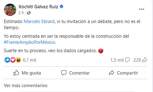 Xóxhitl pone en su lugar a Ebrard: "No es tiempo de debates"