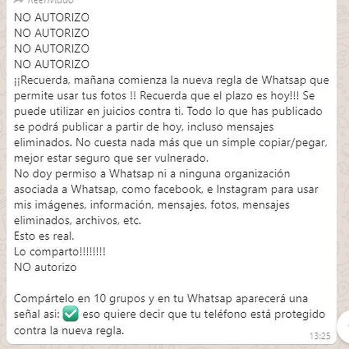 Falso que puedas bloquear los nuevos términos de WhatsApp compartiendo una cadena 10 veces