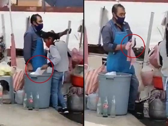 Captan a vendedores de comida reutilizando platos sacados de un bote de basura
