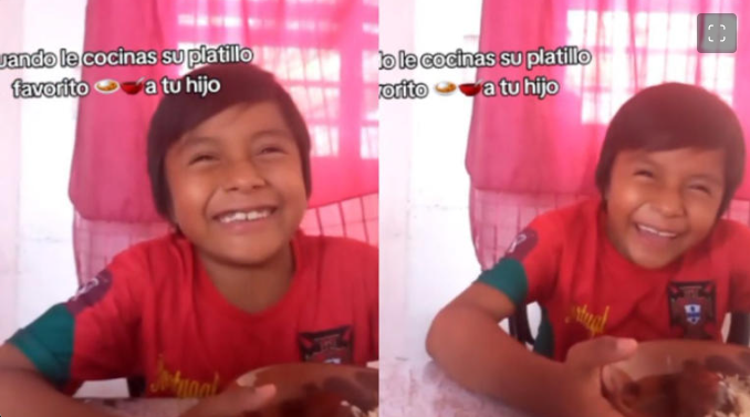 (VÍDEO) Niño conmueve por su reacción al ver que su mamá le hizo su comida favorita