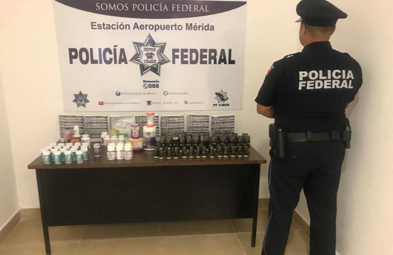 Decomisan suplementos alimenticios "patito" en el aeropuerto de Mérida
