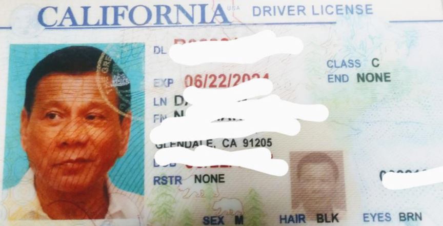 Detectan una licencia de conducir falsa con la foto del presidente de Filipinas