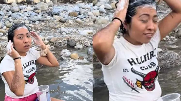 VIDEO: Joven muestra que se baña en el río Santa Catarina por falta de agua