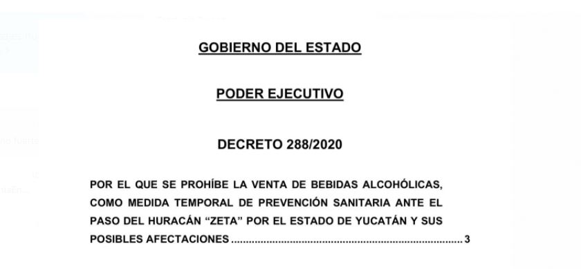 Yucatán: Decretan "Ley Seca" por paso de Huracán "Zeta"