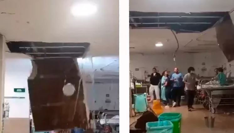 (VÍDEO) Cancún: Aparatosa caída de un plafón en clínica del IMSS