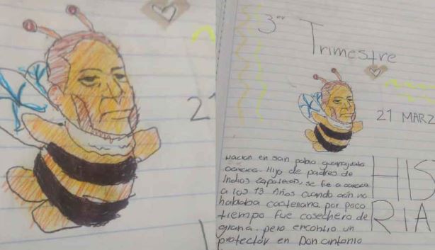 Niña dibuja a 'Benito abeja' como tarea escolar: Juntó inicio de primavera y natalicio