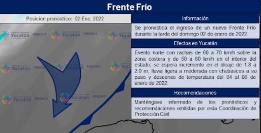 Yucatán: Lluvia vespertina previa al Año Nuevo y, el domingo, frente frío con norte