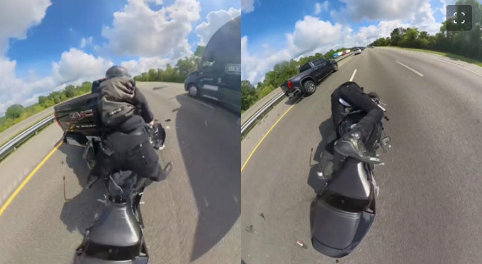 Tráiler se lleva motociclista que quedó inconsciente tras chocar con una camioneta