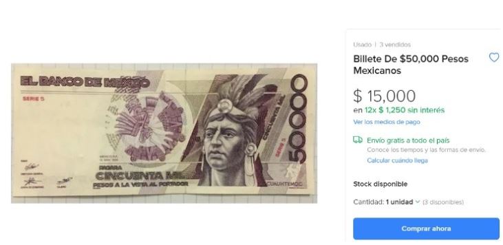 Quieren vender viejo billete de $50,000 en $15,000