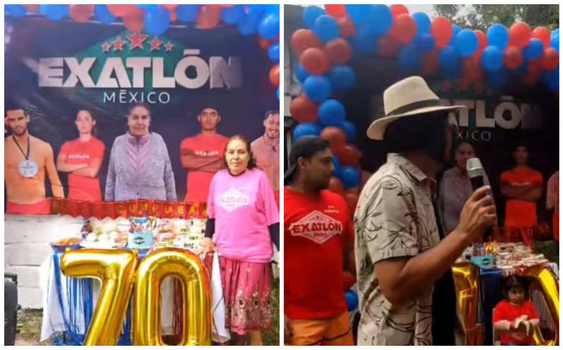 Mujer celebra sus 70 años con fiesta temática de 'Exatlón México'