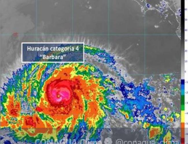 Huracán Bárbara se convierte en categoría 4 en el Pacífico