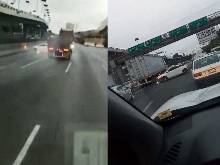 VIDEO: Tráiler arrastra un auto en plena autopista México-Querétaro