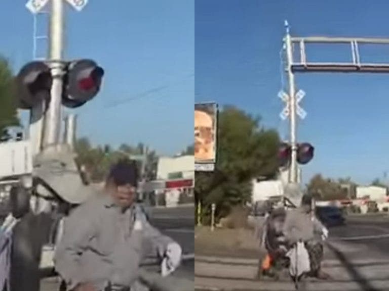 Policía salva de morir a un hombre en silla de ruedas que estaba en las vías del tren